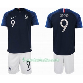 Camisolas de Futebol França GIROUD 9 2 star Criança Equipamento Principal Copa do Mundo 2018 Manga Curta